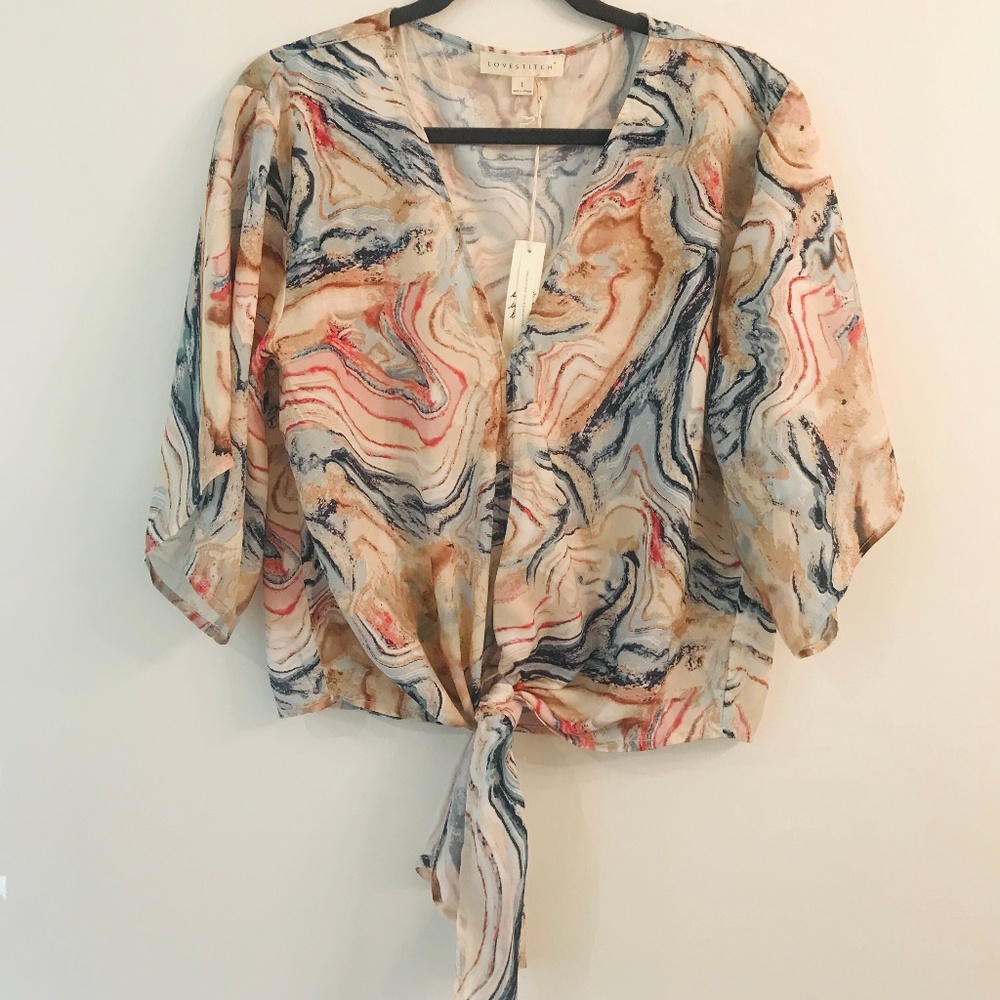 Lovestitch Deep V-Neck Tie Front Top